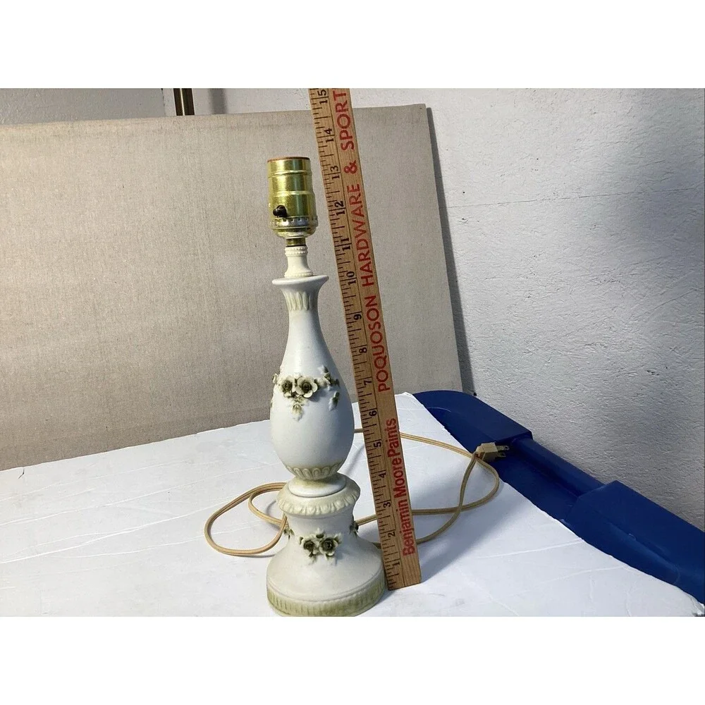 vintage Japanese porcelain lamp applied three dimensional flowers 13.5”